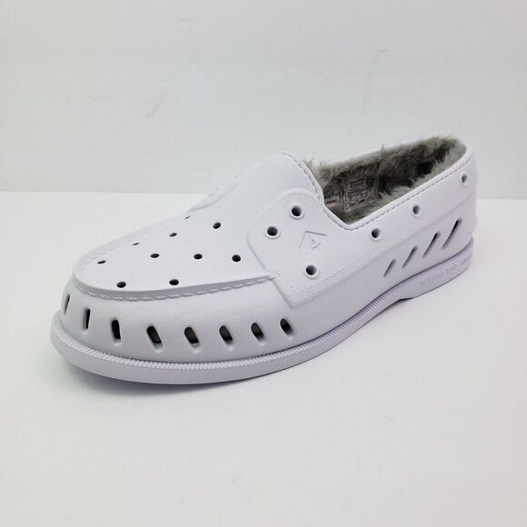 Sperry A/O Float Cozy Mens Size 12 White Slip On Faux Fur Inside Boat Shoes - Picture 2 of 8